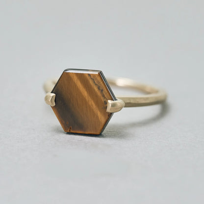 Hexagonal Gemstone Ring_node (Tiger's Eye)