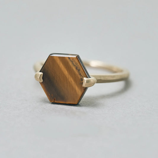 Hexagonal Gemstone Ring_node (Tiger's Eye)