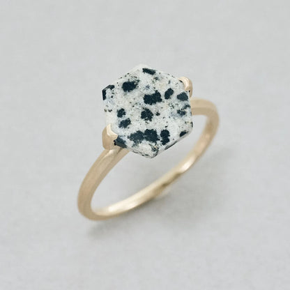 Hexagonal Gemstone Ring_node(Hawk's Eye)