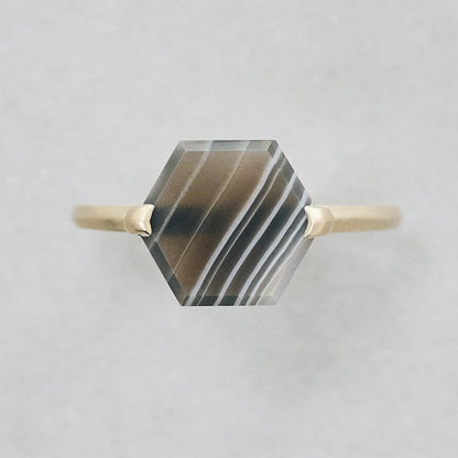 Hexagonal Gemstone Ring_node(ボツワナアゲート)