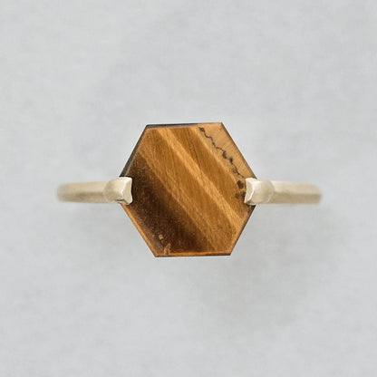 Hexagonal Gemstone Ring_node (Tiger's Eye)