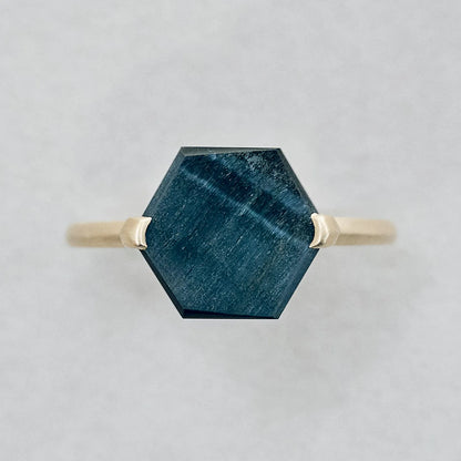Hexagonal Gemstone Ring_node(Hawk's Eye)