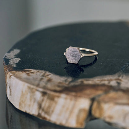 Hexagonal Gemstone Ring_node(ペトリファイドウッド)